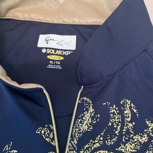 SOLAR XP by Norman Size: XL Navy Blue Zip Jacket with Gold Print - Troon Logo